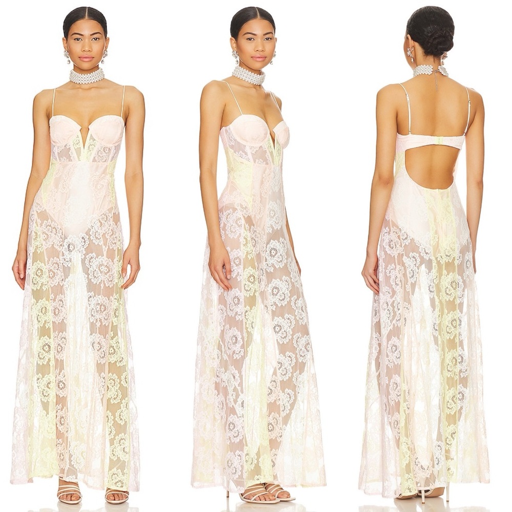 For Love & Lemons Blossom Lace Maxi Dress NWT